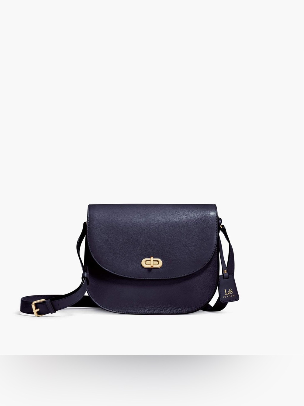 Lo & Sons Navy Pebbled Leather Crossbody with Gold Turn-Lock